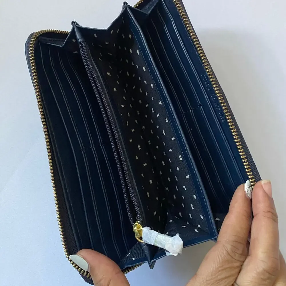 Vintage Juicy Couture Navy White Chevron Continental Zip-Around Wallet Clutch